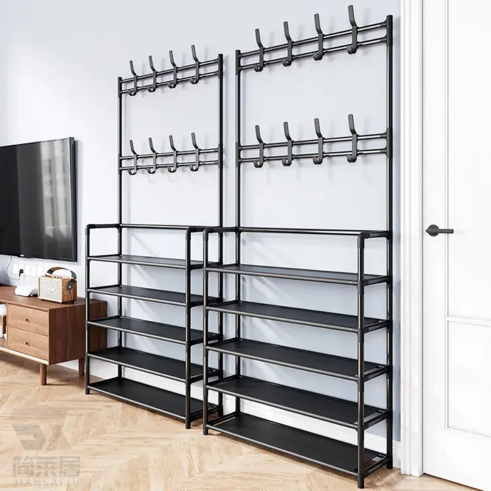 Etagère de chaussures avec porte manteaux à 4 niveaux