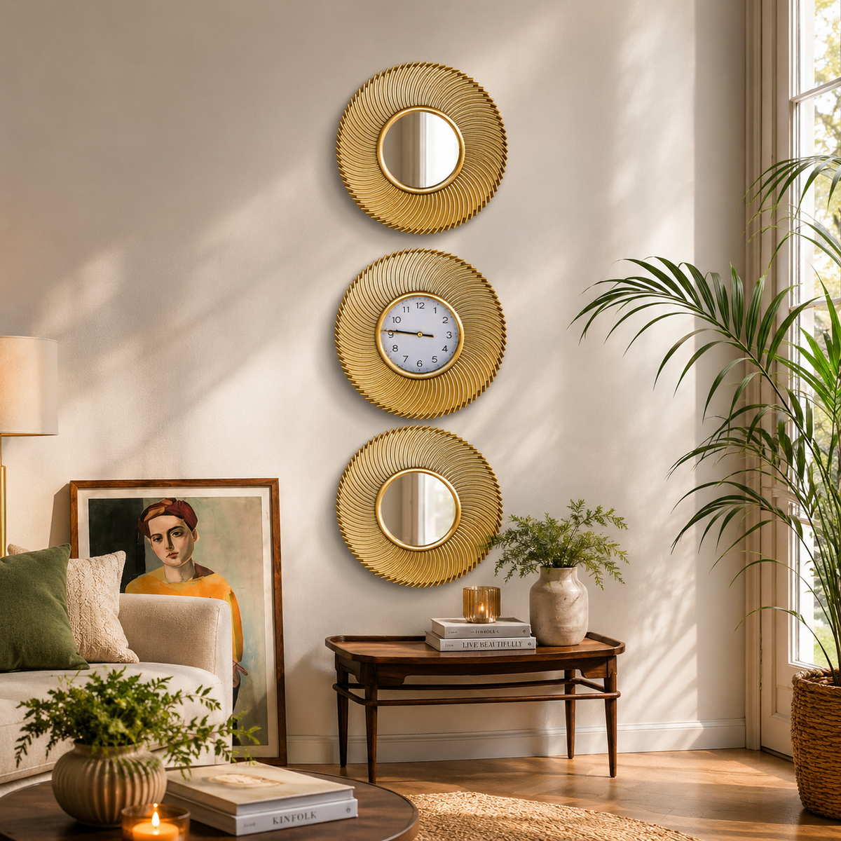 Horloge murale avec miroir décoratif