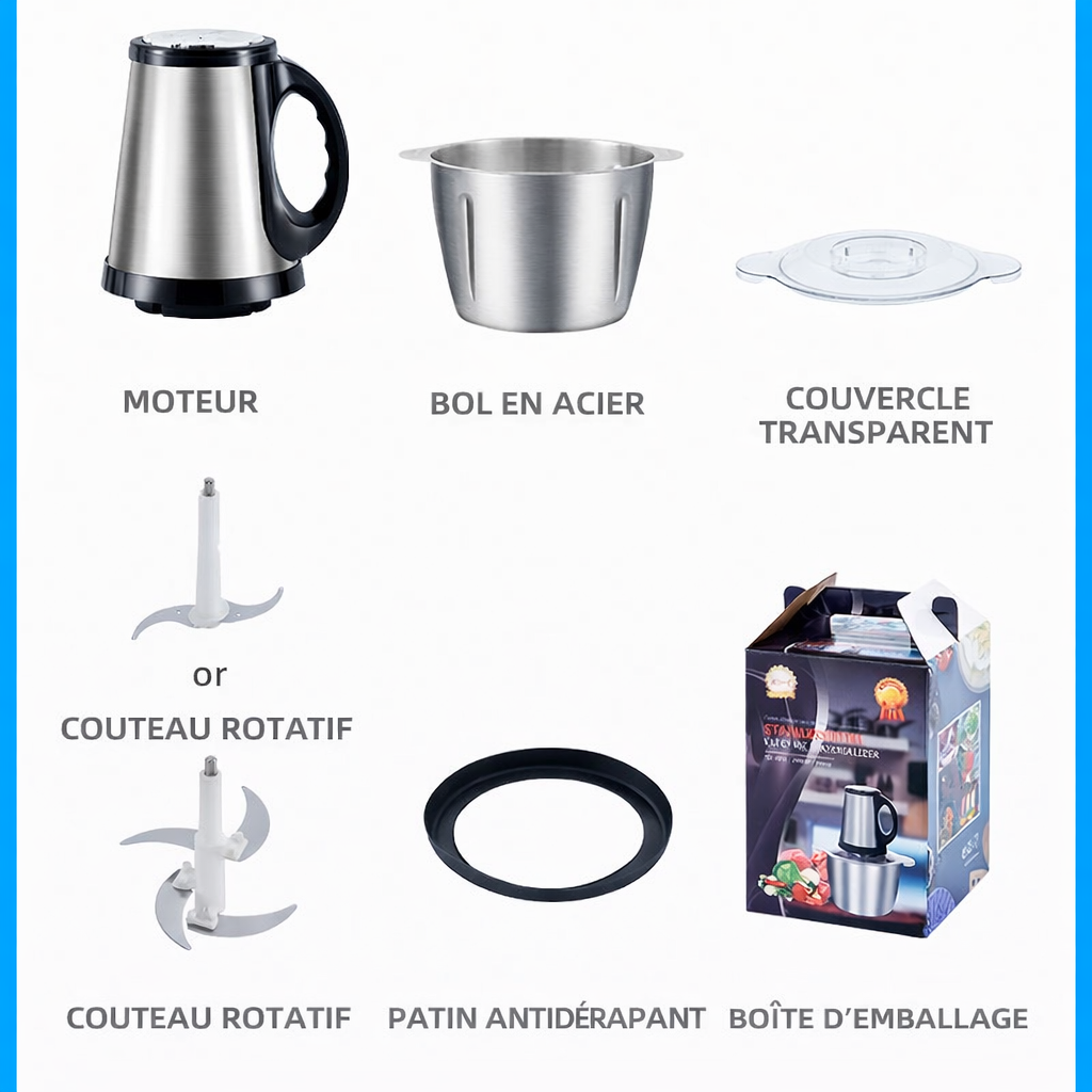 Hachoir électrique multifonction en acier inoxydable
