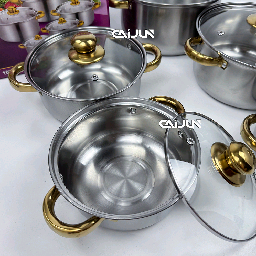 Casseroles inox dorées de 6 Pièces