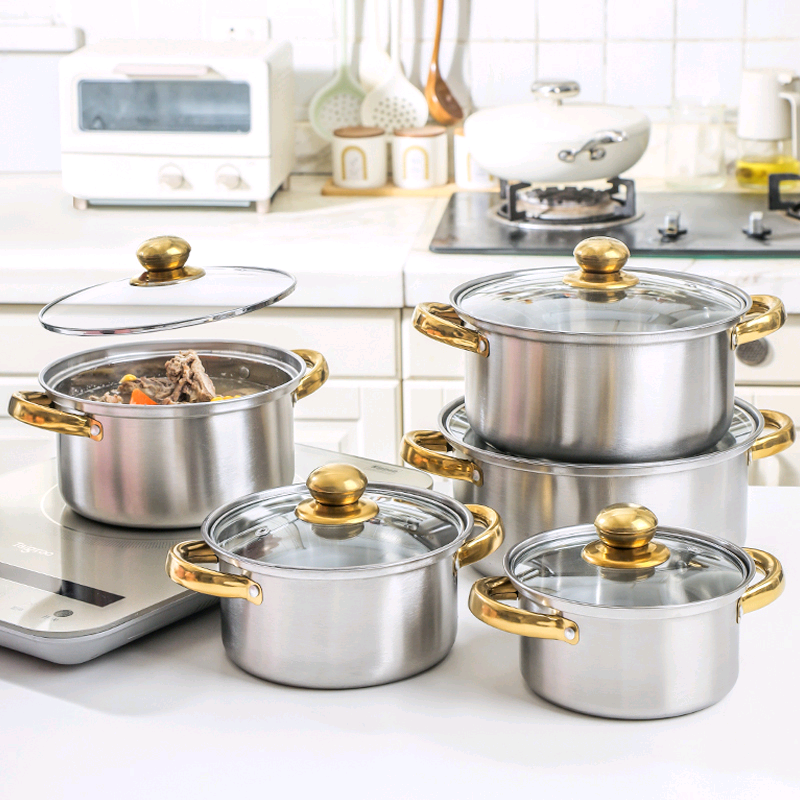 Casseroles inox dorées de 6 Pièces