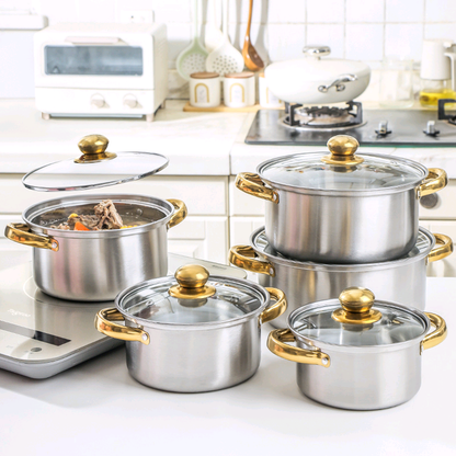 Casseroles inox dorées de 6 Pièces