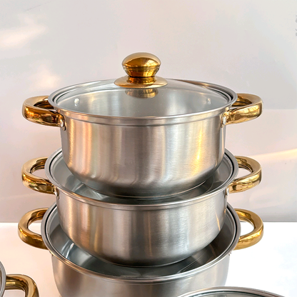 Casseroles inox dorées de 6 Pièces