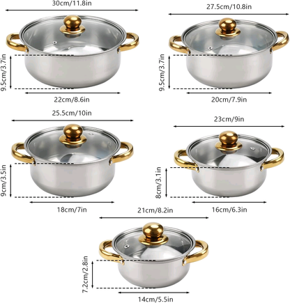 Casseroles inox dorées de 6 Pièces